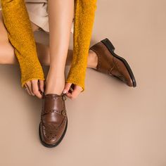 The monk shoe made of calfskin is perfect by the special design. If you are in love with brogue fretwork, you have found the perfect fit. Womens Oxfords Shoes, Women Brogues, Monk Shoes, Brogues Style, Oxfords Shoes, High Heel Sneakers, Genuine Leather Shoes, Mens Oxfords, Leather Buckle