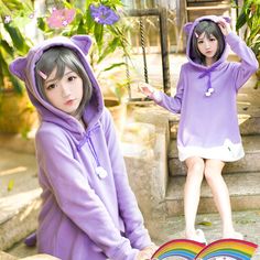 cute Cat Ear Hoodie, Fantasy Make-up, Cute Cat Ears, Cat Onesie, Estilo Harajuku, Chat Kawaii, Hoodie Purple, Top Cat, Cat Sweater