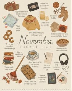 the november bucket list is filled with things to do