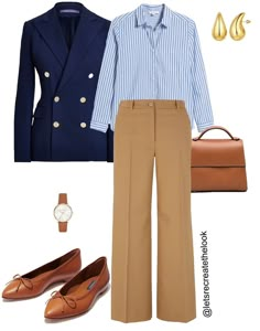 Work Outfits Over 50 Classy, Beige And Navy Blue Outfit, Style Navy Blazer, Navy Blue Blazer Outfit, Blue Blazer Outfit, Business Casual Outfit Ideas, Outfit Ideas For Work, Outfit Ideas Everyday, Look Boho Chic