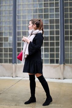 Christmas With Family, Liz Adams, Bright Pink Lipsticks, Stuart Weitzman Lowland, Ysl Lipstick, Ganni Dress