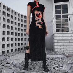 Material: Polyester;Spandex 
Weight: 0.395 KG 
Size:?S-L 
Sku: D108 Gothic Women, Mode Ulzzang, Streetwear Dress, Vintage Midi Dresses, Dress Sleeve Length, Cheongsam Dress, Gothic Dress, Chinese Dress, Cheongsam