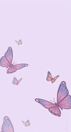 several purple butterflies flying in the sky