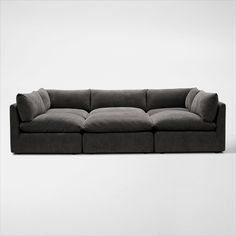 Pillowy soft with a modern style. The Lola 6-Piece Pit Sectional elevates your space with minimalist detailing, cloud-like comfort and oversized seating you just want to burrow in. | Lola 6-Piece Pit Sectional in Charcoal | by Value City Furniture Pit Sectional Sofa Movie Rooms, Pit Sofa, U Sectional, Pit Sectional, 3 Piece Sofa, Grey Sectional, American Signature Furniture, Value City Furniture, Comfy Sofa