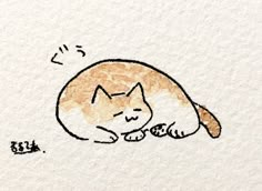 a drawing of a cat sleeping on the ground