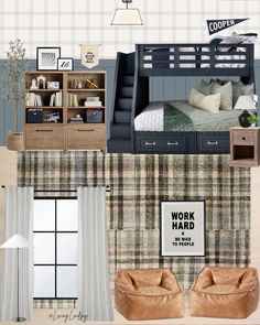 a collage of furniture and decor in blue, green, brown and white colors