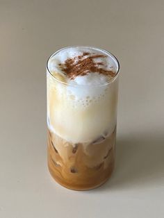 an iced drink with whipped cream and cinnamon sprinkles