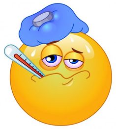 an emoticive smiley face with a thermometer in its mouth and a blue cap on his head