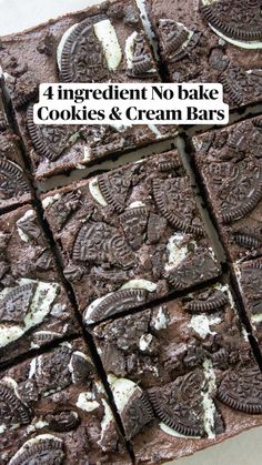 four ingredient no bake cookies and cream bars with oreo cookies on the top