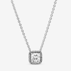 Captivate with this exquisite sterling silver halo necklace featuring a square-cut cubic zirconia centerpiece. Its timeless expression and elegant collar length will flatter any neckline. Pandora Square Sparkle Halo Necklace - Size 17.7 Inches | Sterling Silver | 396241CZ-45 Pandora Necklace, Halo Necklace, Square Necklace, Cubic Zirconia Necklace, Pandora Silver, Jewellery Uk, Pretty Necklaces, Necklace Size, Pandora Bracelets