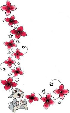 a drawing of flowers and an animal with stars on it's tail, in the shape of a letter c