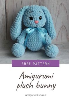 an amigurmi plush bunny is shown with the text free pattern for it's front