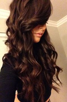 Love the dark chocolate brown color. Also love the length curls (flat iron curls). @katerinamaslaro Trendy Brown Hair Color, Trendy Brown Hair, Chocolate Brunette Hair Color, Chocolate Brunette Hair, Chocolate Brunette, Brown Hair Color Ideas, Flat Iron Curls, Brown Hair Color, Ombré Hair