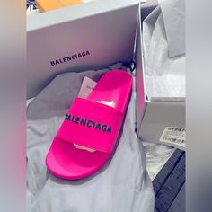 Authentic Comes With Receipt From Store. Balenciaga Slides, Bb Shoes, Balenciaga Logo, Fashion Buyer, Fashion Aesthetics, Athleisure Outfits, Air Max 95, Yellow Fashion, Pool Slides