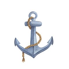 an anchor painted in watercolor on a white background with a rope hanging from it's side