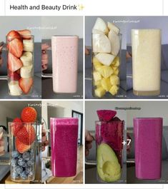 four pictures showing different types of smoothies