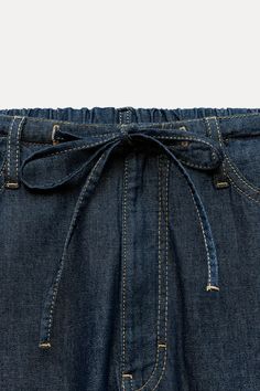 FLOWY FAUX DENIM PANTS - Navy blue | ZARA United States Mid-rise Utility Jeans With Elastic Waistband, Utility Denim Pants With Elastic Waistband, High-rise Utility Jeans With Elastic Waistband, High Rise Utility Jeans With Elastic Waistband, Denim Bottoms With Belt Loops And Paperbag Waist, Zara Dark Wash Bottoms With Five Pockets, Zara Dark Wash Five-pocket Bottoms, Zara Dark Wash Five Pocket Bottoms, Zara Dark Wash Straight Leg Bottoms