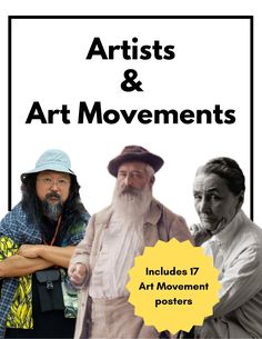 an advertisement for artists and art movements featuring two men with their arms crossed in front of them