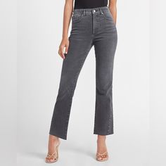 Express New Without Tags “Cropped Flare High Rise” Jeans In Mid Wash Grey, Size 12 Regular High Rise White Jeans, Distressed Leggings, Ripped Mom Jeans, High Rise Denim Jeans, Raw Hem Jeans, High Rise Mom Jeans, Express Jeans, Black Denim Jeans, Stretch Leggings