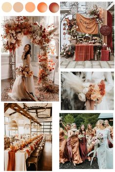 an orange and white wedding color scheme with peachs, golds, and browns