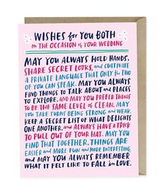 a greeting card with the words, wishes for you both on pink and blue background