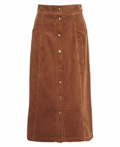 If you're looking for a new way to elevate your wardrobe without investing in bright colours or prints, we recommend trying texture. The Barbour Samara Cord Midi Skirt offers a sophisticated and timeless A-line silhouette crafted from soft cotton corduroy and detailed with angled pockets for extra dimension. Fastened with bright brass, branded snap button closure and ID tag to the waist, this style complements shirts and T-shirts alike for a versatile addition to your wardrobe. Long Corduroy Skirt, Festival Shop, Corduroy Skirt, Jumper Shirt, Fall Skirts, Fashion Pieces, Fleece Pants, Samara, Bright Colours