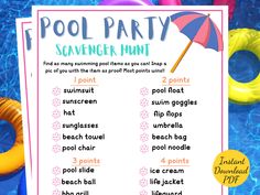 a pool party scavenger printable