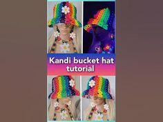 the instructions for how to crochet a rainbow bucket hat with flowers on it