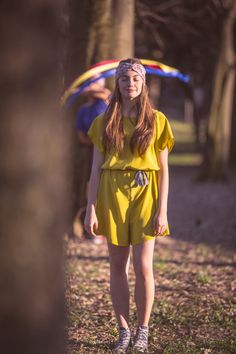 Romper Suit in mustard yellow silk crepe de chine, with silk belt and V-neck on the back. by nivule on Etsy Romper Suit, Yellow Silk, Silk Crepe, Mustard, Rompers