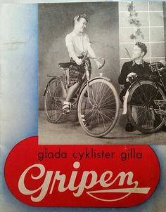 an old photo of two women on bicycles with the caption gripeen written below