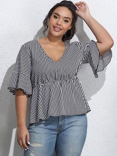 Ruffle Hem Blouse, Plus Size T Shirt, Casual Summer Tops, Flounce Sleeve, Plus Size Blouses, Plus Size T Shirts, Ruffle Hem