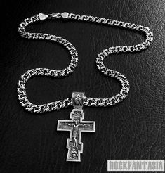 CROSS PENDANT AND NECKLACE 925 STERLING SILVER SET Cross with prayer on back side! Material : Solid 925 Sterling Silver with black oxidized! Pendant size: 57x31 mm; Weight: 17 gr.; Necklace: width: 7 mm; weight: 55 gr. Byzantine Style Silver Chain Jewelry Gift, Byzantine Style Silver Chain Jewelry For Gifts, Byzantine Chain Jewelry Gift, Byzantine Chain Jewelry As Gift, Byzantine Chain Jewelry For Gifts, Byzantine Style Chain Jewelry For Gifts, Silver Byzantine Necklace With Cross Pendant, Byzantine Silver Necklace With Cross Pendant, Byzantine Style Box Chain Jewelry As Gift