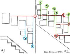 the steps are marked in blue and green numbers on each side of the stair case