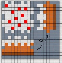 a cross stitch pattern with red and white squares on the bottom, one square in the middle