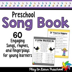 the preschool song book for children to learn how to sing and play with their teacher