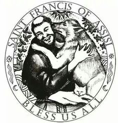 a black and white drawing of two people hugging in front of a seal with the words san francisco de asis on it