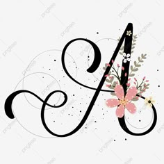 the letter f with flowers and leaves on it's uppercase is shown in black