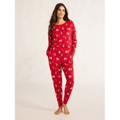 Sleep well knowing you saved big on Joyspuns cute and cozy pajama set. This 2-piece sleep set includes a comfortable, long-sleeve tee over matching joggersperfect for chilly nights. Two side-seam pockets keep your fave accessories and phone close by. Available in a variety of awesome prints, these adorable pajamas are just what lazy day days call for. Only at Walmart. Size: XL.  Color: Red.  Gender: female.  Age Group: adult. Red Relaxed Fit Sleepwear For Bedtime, Winter Crew Neck Sleepwear For Pajama Party, Winter Sleepwear For Pajama Party With Crew Neck, Casual Christmas Sleepwear For Pajama Party, Casual Christmas Sleepwear Relaxed Fit, Cozy Crew Neck Sleepwear For Sleepover, Red Relaxed Fit Sleepwear For Pajama Party, Red Relaxed Fit Sleepwear For Sleepover, Winter Crew Neck Sleepwear With Relaxed Fit