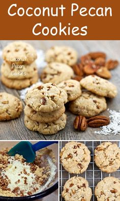 collage of coconut pecan cookies with text overlay