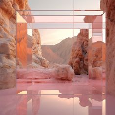 an abstract photo of some rocks and water in the desert with pink hues on them