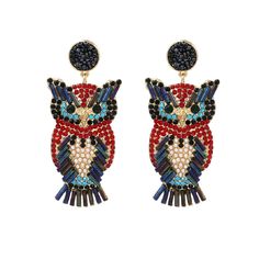 PRICES MAY VARY. Excellent quality - Boho owl dangle earrings are made of highly polished alloy through metal plating process, so they have a fine lustre. They are hypoallergenic and comfortable to wear. The well-designed curved edges also bring a delicate touch to the beaded owl bohemian earrings. Size - 73 × 32mm, a pair of studs with beaded owl design for each pack is about 27g. Classic and comfortable to wear - Cubic zirconia owl stud earrings can fit well with your fashionable outfits and e Beaded Owl, Owl Earrings Studs, Owl Animal, Funny Earrings, Owl Pet, Owl Gifts, Owl Earrings, Owl Bird, Owl Design