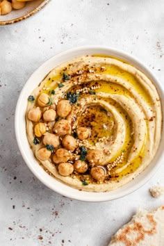 hummus made with roasted chickpeas in a white bowl