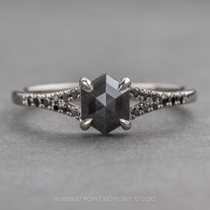 black diamond Black Engagement Ring, Hexagon Diamond, Black Diamond Ring Engagement, Unique Diamond Rings, Black Diamond Ring, Engagement Bands, Unique Diamonds, Pretty Rings, Black Rings