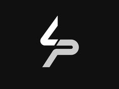 a black and white logo with the letter p in it's middle, on a dark background