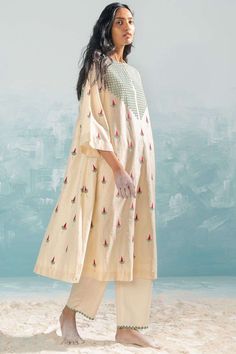 Buy Ikai Soft Beige Cotton Silk Chanderi Hand-Cut Applique And Cutwork Kurtas Shibori Dress, Latest Model Blouse Designs, Blouse Models, Jumpsuit Jacket, Sharara Set, Soft Beige, Floral Applique, Cut Work, 15 Dresses