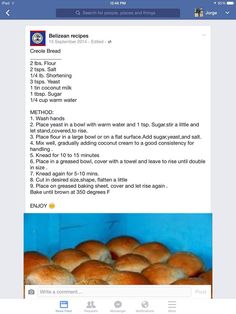 a facebook page with an image of some breads on it and the caption below