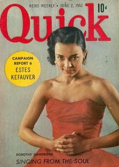 a woman in a red dress on the cover of a magazine