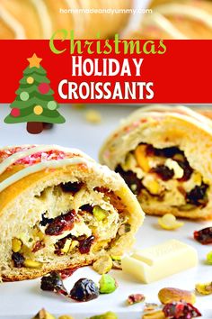 christmas holiday croissants with fruit and nuts