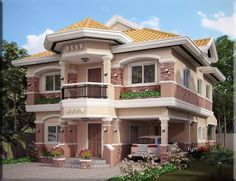 a two story house with balconies on the second floor