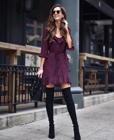 Kneehighboots Outfits, Look Rose, Lip Print, Fall Dress Outfit, Knee Boot, New Blog Post, Cute Dress, Autumn Fashion Women, Over It